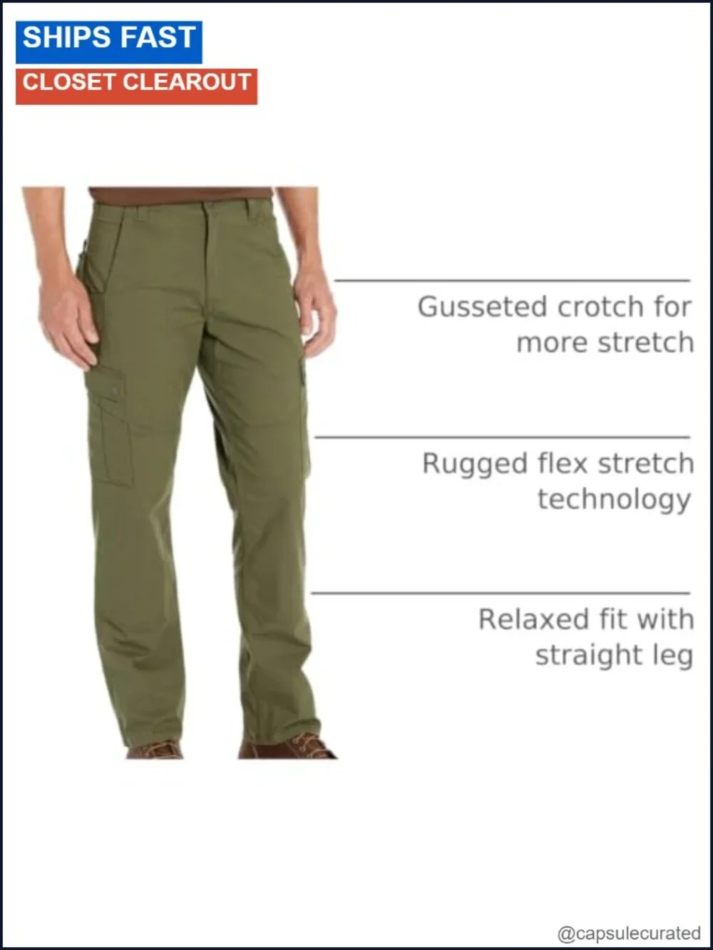 Men's Rugged Flex Relaxed Fit Ripstop Cargo Work Pants with Gusseted Crotch